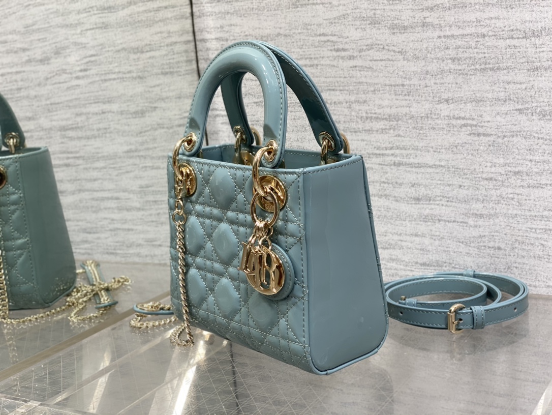 Mini Lady Dior Bag Sky Blue Patent Cannage Calfskin